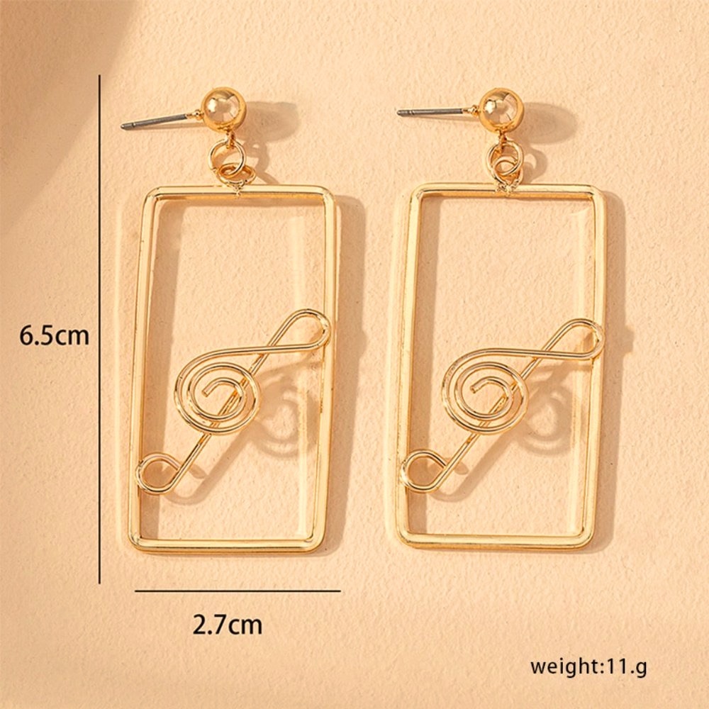Trendy Music Note Geometric Loop 14K Gold Plated Drop Earrings